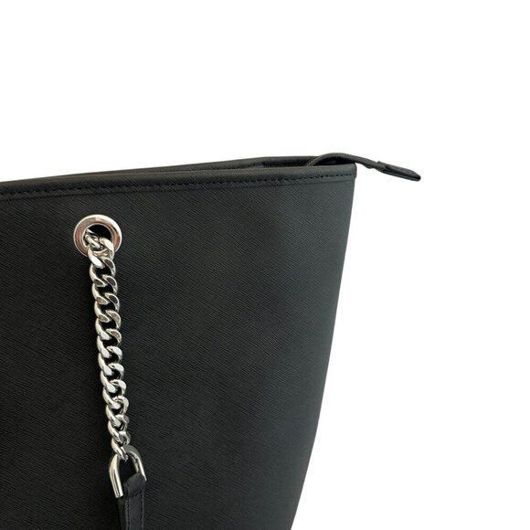 Michael Kors Jet Set Saffiano Black Leather Tote Bag Purse Laptop Travel Chain - Picture 3 of 11